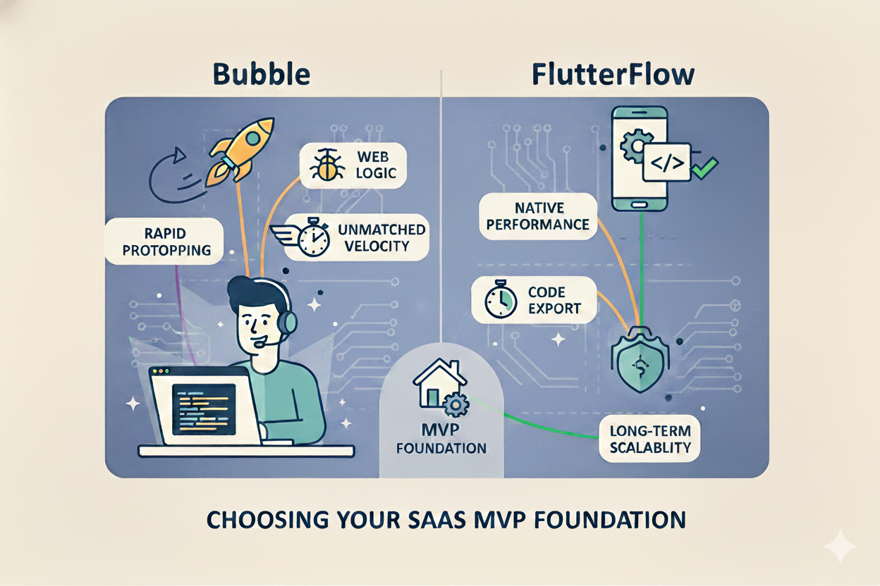 The Full-Stack Workhorses: Choosing Bubble vs. FlutterFlow for Your SaaS MVP