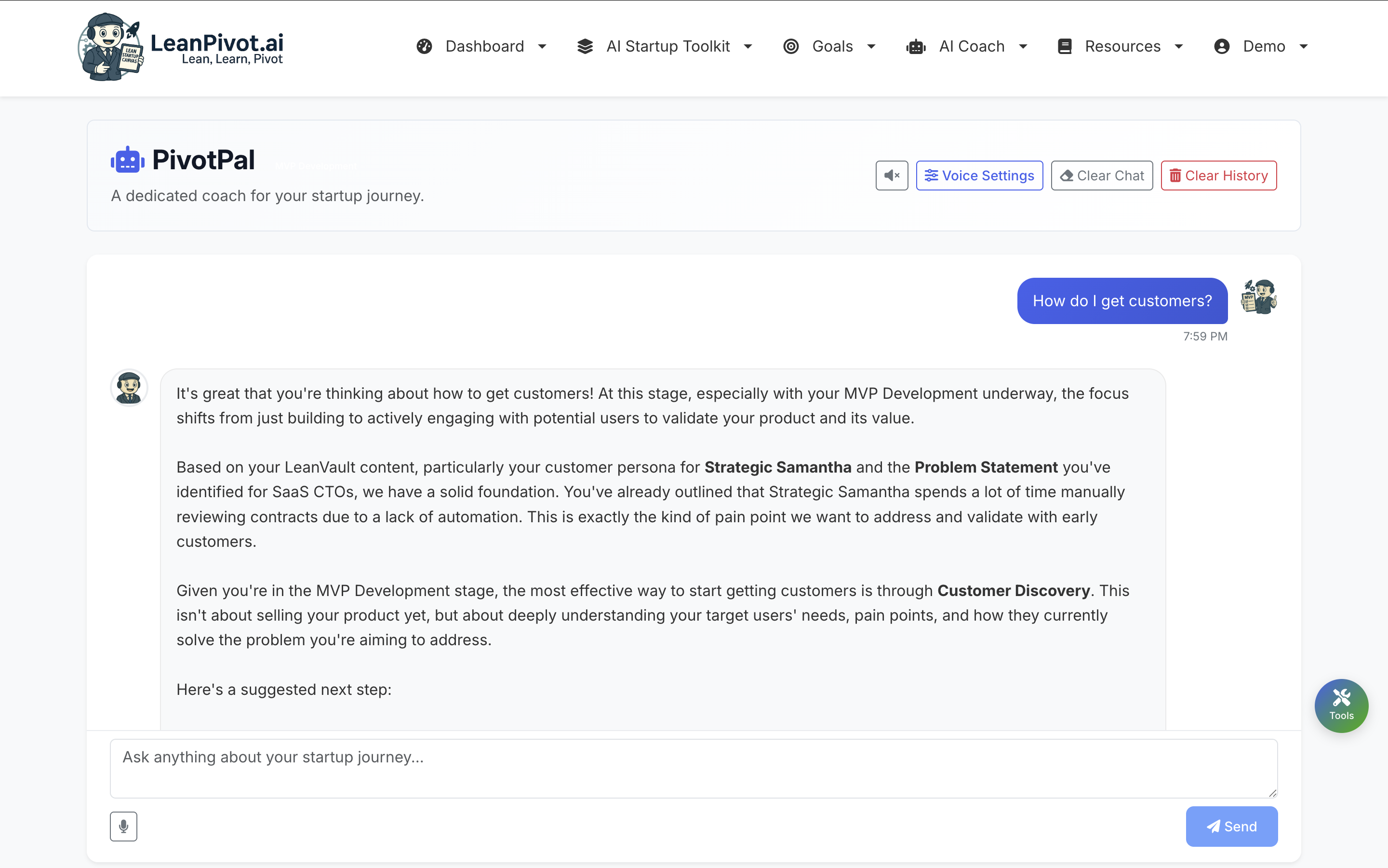 PivotBuddy AI Chat Interface