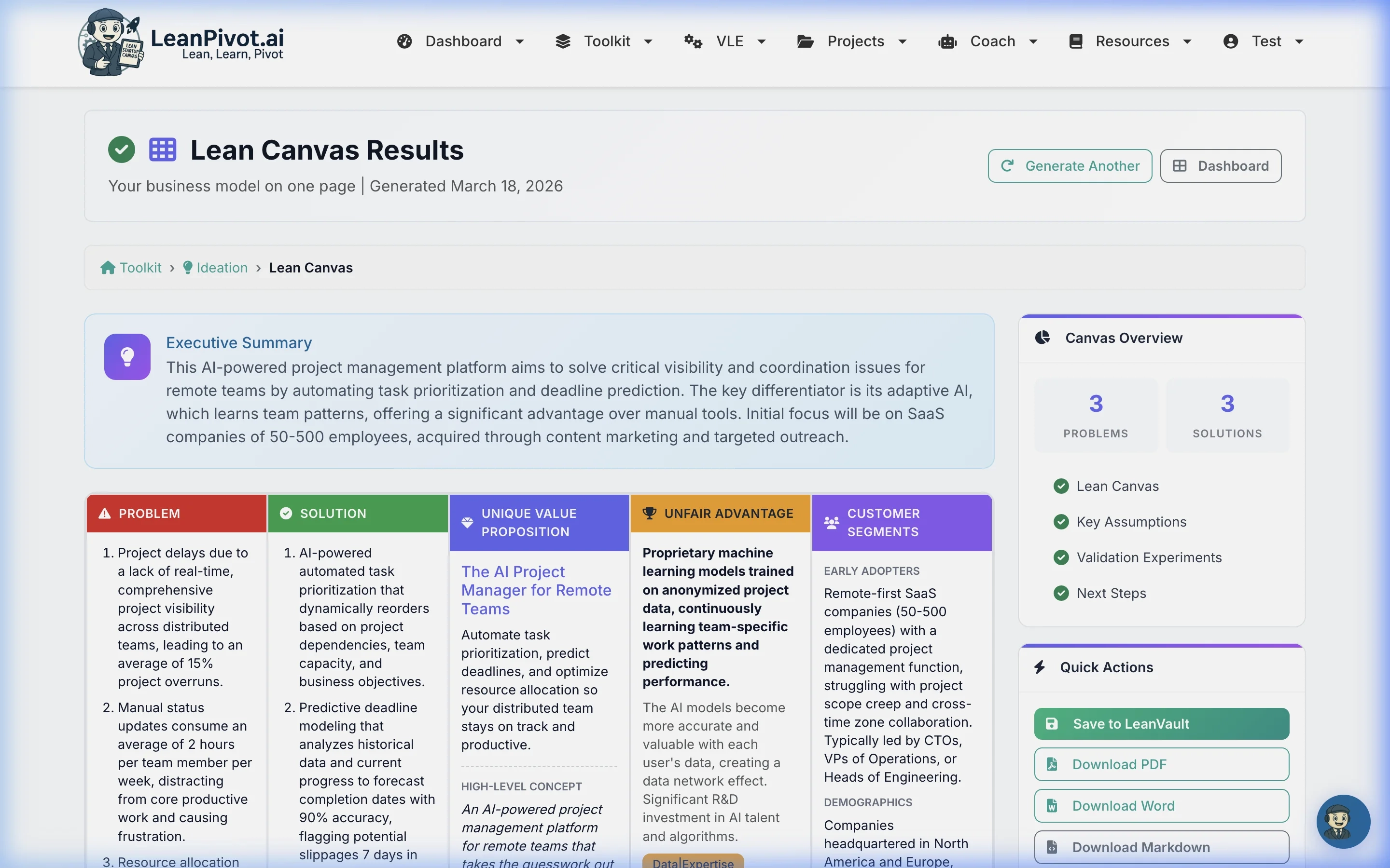 Lean Canvas Generator — one-page business model canvas