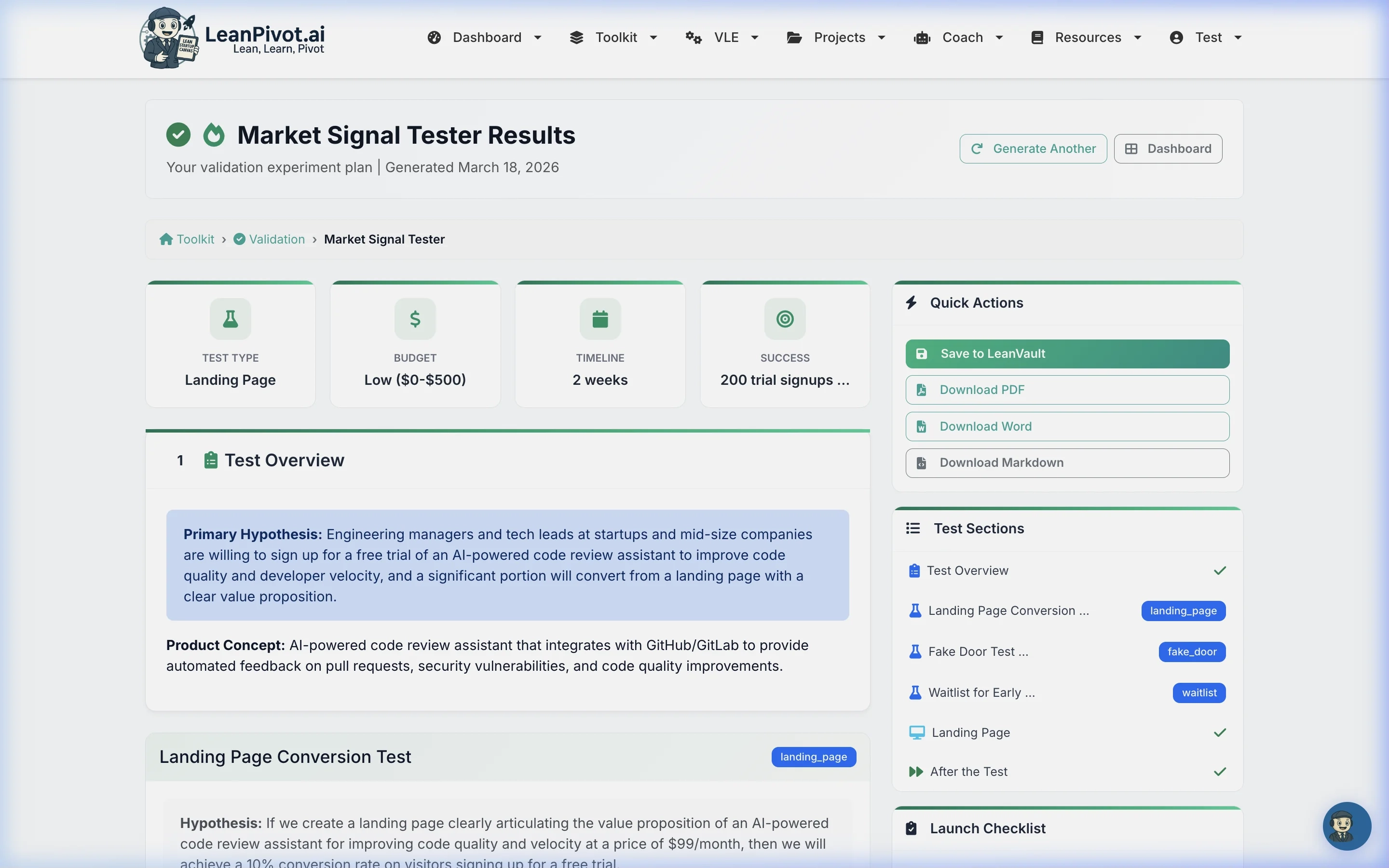 Market Signal Tester — smoke test results and market validation